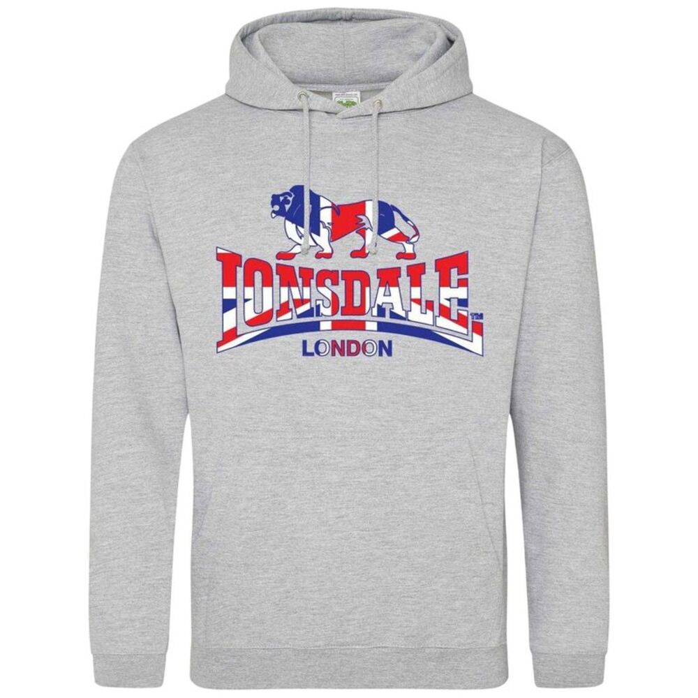 Lonsdale Mens Union Jack Logo Hoodie / Gray